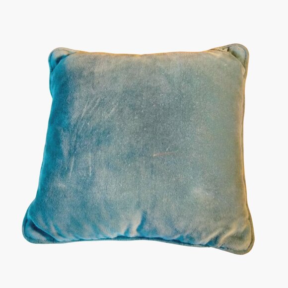 Handmade Needlepoint Pillow Monogram Letter C Blue Velvet Backing 10x10 Vintage - Picture 4 of 5